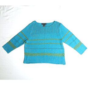 Norton McNaughton Turquoise Ramie Cotton Knit Sweater Size Medium Lightweight 3/